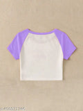Printed lavender purple and white cotton crop top for women, girls, ladies by istyle. Solid, short sleeves, raglan sleeve design