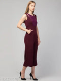 Women's wine red solid pleated jumpsuit, cotton blend, sleeveless, Tiger Style party wear