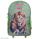 Waterproof polyester green trolley bag, 40L, 18 inches. Durable and spacious kid's school bag with attractive spider print, adjustable shoulder straps, and water bottle pocket