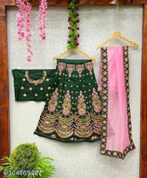 Embroidered satin lehenga choli for girls aged 2-15 years, made in India