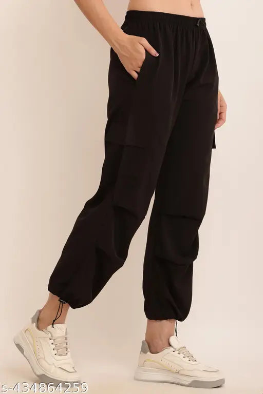 Solid polyester trendy cargo pants for women in sizes S-XXL, made in India
