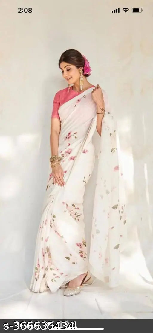 Vibrant Bollywood printed Kanjeevaram pure linen silk saree for women, free size, gold border