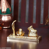 Gold-plated premium Shiv Parivar set, featuring Shivling and Shri Nandi (8cm x 5cm x 3.5cm). Indian handcrafted religious artifact