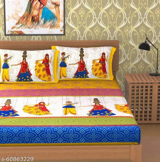 Pure cotton 92x82 double bedsheet (vol 1), 104 thread count, pack of 1, queen/king size, Indian origin