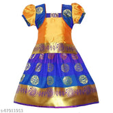 Cotton-silk kids' Ponni Pattu Lehangha Choli with waist belt, floral stitch design, suitable for festivals & parties