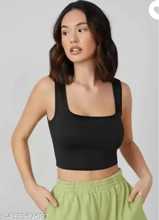 Cotton sleeveless lycra tank top western style, solid color for women's fashion, XXS (bust size 30in, length size 14in), made in India