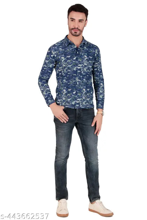 Trendy printed pattern men's cotton blend polo shirt, full sleeve, M-XXXL sizes, India origin