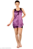 Purple satin short set for women, soft & smooth, perfect for special nights, India origin