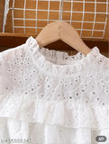 Short sleeve cotton kids dress with self-design net pattern, premium quality embroidery, perfect for 7-14 years
