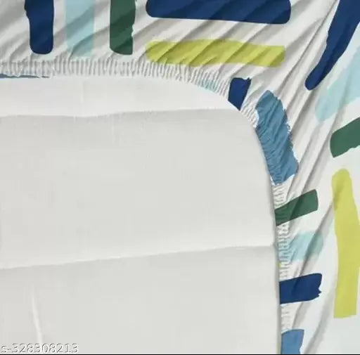 White abstract pattern, superfine elastic cotton double bedsheet with two pillow covers, ideal for summer. Made by TerryFox, presents by Shopping Bazar