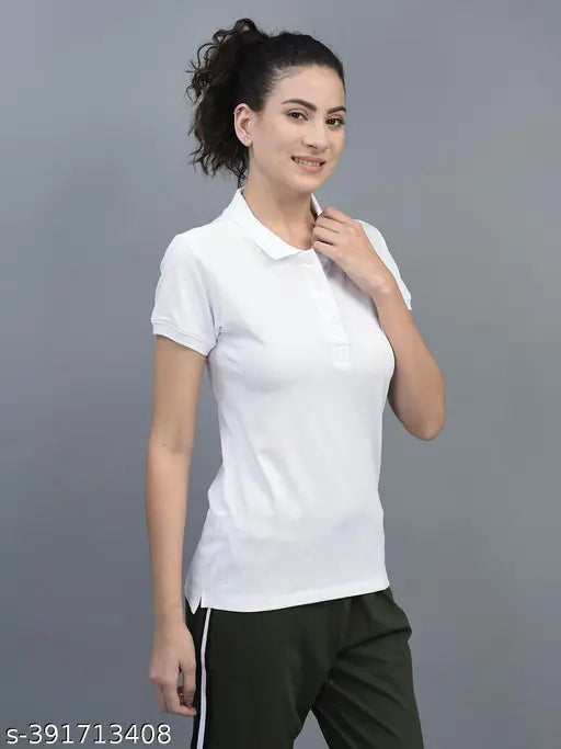 Purple cotton blend polo neck t-shirts pack of 3 - Dollar Women's Athleisure, embroidered logo, short sleeves, India origin