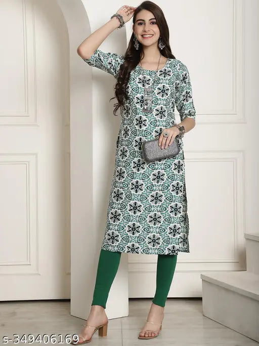 New crepe traditional kurtis, three-quarter sleeves, printed combo - S (34in bust, 44in length), soft hand wash, India