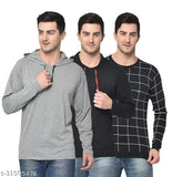 Grey melange cotton blend hooded t-shirts pack 3 for men - Vimal Jonney, India