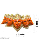 Orange poly resin Panchmukhi Hanuman statue, featuring five faces, ideal for positive environment decor, India-origin