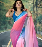 White Georgette Mill Print Saree, free size, solid pattern, soft fabric