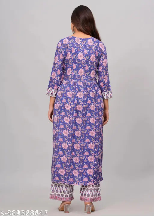 Rayon Nayra Cut Trending Kurta with Printed Net Pants, women's fashion from India