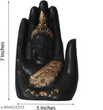 Black resin modern palm Buddha statue for home or office decor, 12cm x 16cm x 9cm in size