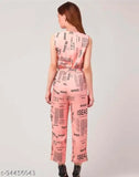 Trendy peach crepe jumpsuit for girls & women, premium quality printed net summer wear