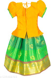 Cotton Silk kids' Pattu Pavadai Lehanga Choli Pattu Langa with waist belt, traditional Indian attire for festivals and parties