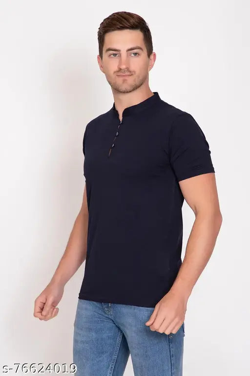 Blue Cotton Lycra Men's T-shirt, high-quality, comfortable, and trendy - EMILLINT