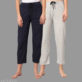 Cotton printed maxi pyjama night dress for women and girls (pack of 2), soft elasticated waistband, sleepwear, yoga wear