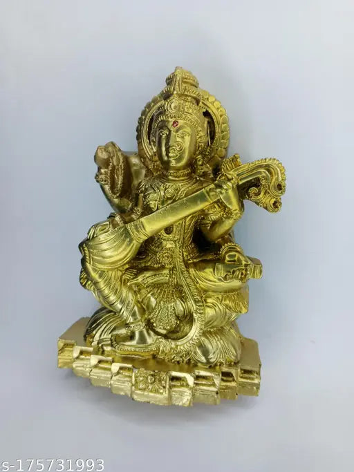 Poly resin Saraswati Goddess idol, 13cm height, Indian handcrafted spiritual figurine