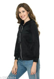 Black velvet Aphrodite solid full sleeve jacket for women - soft and plain, casual style