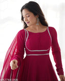 Georgette Raksha Bandhan gown with padded yoke neck, micro cotton inner and lace work dupatta for women's party wear