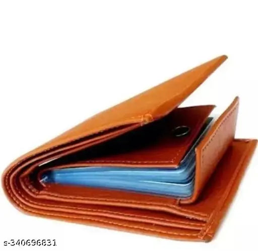 Stylish brown faux leather book wallet for men/boys, textured net design with two compartments