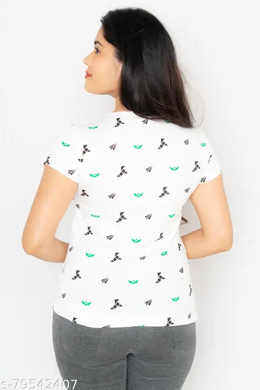 Premium cotton white t-shirt, short sleeves, printed net design, high-quality fabric