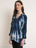 Blue white rayon slub shirt, printed net design, long sleeves, versatile casual wear from India