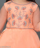 Unique kid Lehenga Choli for Girls, super net & art silk outfit with long sleeves, zari-woven patterns. Gorgeous festival wear, ready to use. India origin