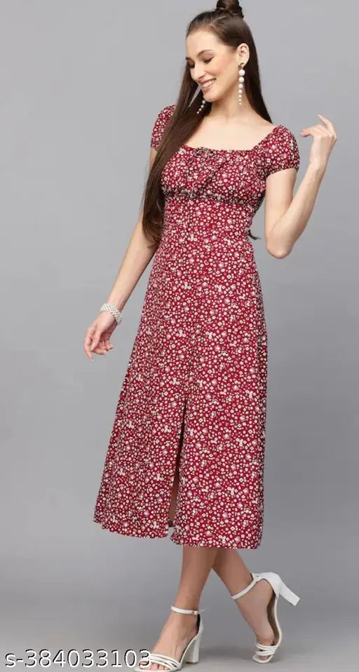 Trendy poly crepe printed kurti, short sleeves for women, India-origin fashion