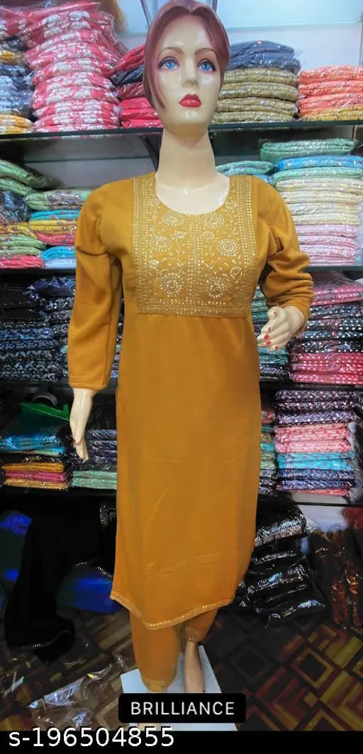 Embroidered wool Chokar Sikmas kurta set with matching pants, traditional Indian bottomwear
