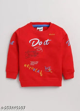 Rust cotton sweatshirt for kids, printed design, ideal gifting, size 6-12 months (13in length, 16in waist), made in India