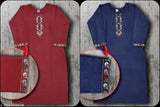 Winter embroidery wool kurti in solid design, three-quarter sleeves. Women's fashion wear from India