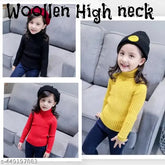 High neck woolen sweater for kids in solid pattern, warm and cozy for winter wear