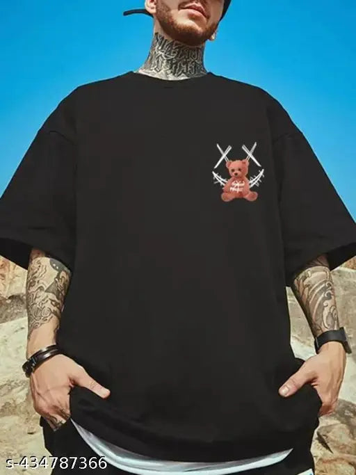 Polyester half sleeves printed round neck t-shirt for men, showcasing vibrant Indian design