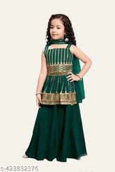 Embroidered Georgette baby girl kurta set with dupatta, sleeveless palazzos for 2-3 Years, Indian ethnic wear for kids