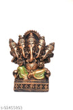 Marble dust panchmukhi Ganesha idol figurine, antique gold finish, 10x13cm, India