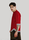 Cotton blend oversized stripe v-cut tee with droop shoulder design - breathable fabric, available in sizes M & XL
