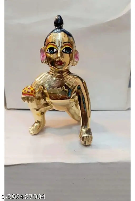 Brass Krishna Idol - Laddu Gopal, size 6 number, Indian deity statue