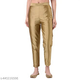 Gold silk trouser, women's party wear, solid pattern, comfortable fit
