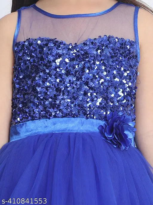 Blue net embellished party dress for girls aged 1-13, toy balloon design, India origin