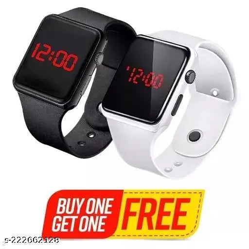 Rubber Digital Watch Pack: Buy 1 Get 1 FREE, suitable for men, women, and kids. High-definition display, red LED function, and free size." (108 characters)