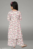 Modern girls printed kurta & sharara set in cotton blend, A-line style and three-quarter sleeves. Available sizes: 4-5yrs, 5-6yrs, 6-7yrs, 7-8yrs, 8-9yrs, 9-10yrs, 10-11yrs, 11-12yrs. Origin: India