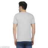 Grey cotton t-shirt, stylish regular fit round neck, short sleeves, premium bio-washed fabric, men's wear, Indian-made