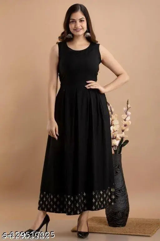 Black rayon embroidered kurti with three-quarter sleeves. Indian printed black jacket kurti