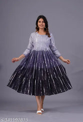 Black cotton lurex ombre dyed anarkali gown, hand-embellished yoke, 3/4 sleeves