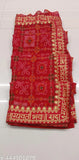 Red chiffon Sada Saubhagayawati saree, traditional Diwali special with printed net blouse and separate cotton blouse piece. (Free size; saree length - 5.3m, blouse length - 0.8m; origin - India)